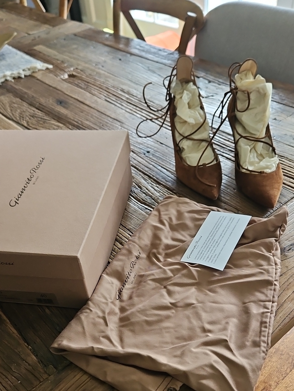 Gianvito Rossi Brown Suede Lace Up Pointed Toe Pumps Heels Box Sz40 Approx US 10